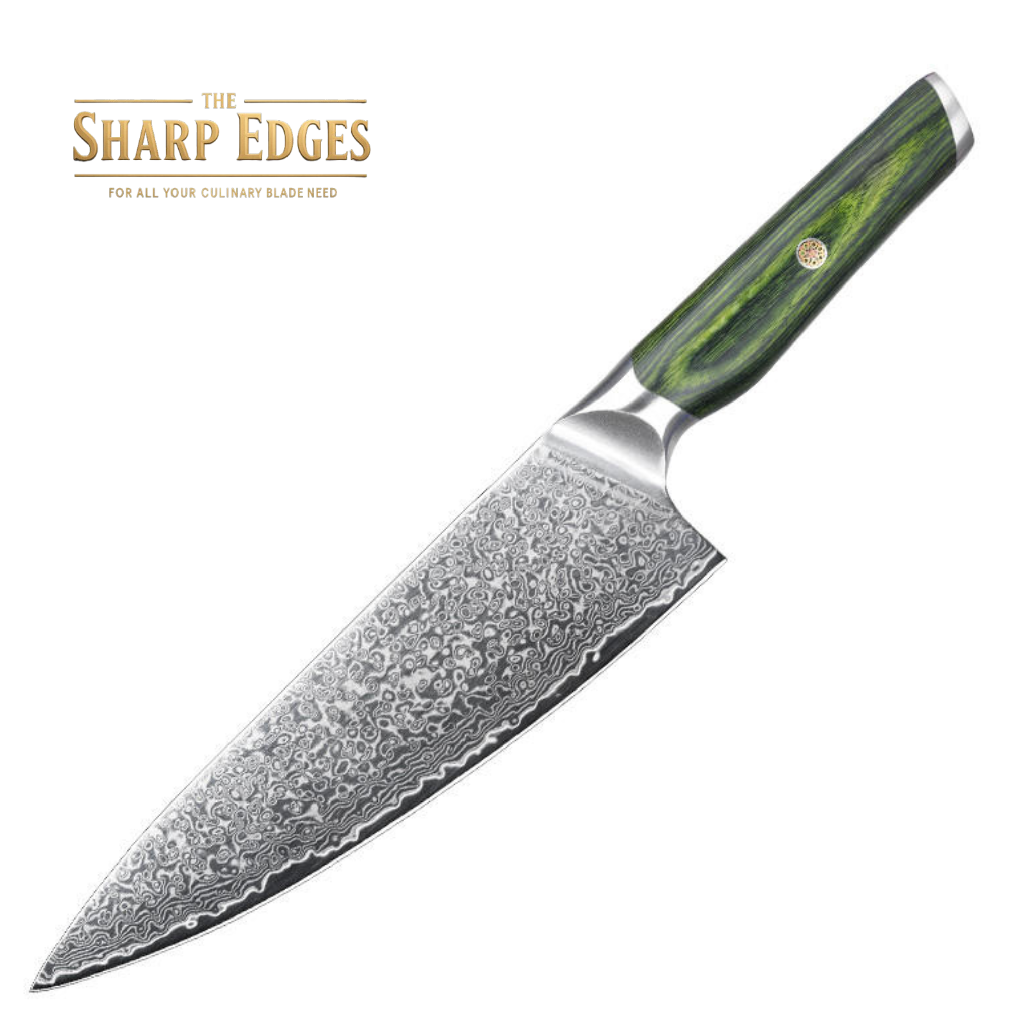 Damascus Chef Knife 8 Inch, Professional Japanese Kitchen Knives Sharp High Carbon Super Steel with Ergonomic Pakkawood Handles, Elegant Gift Box Packaging (Green)