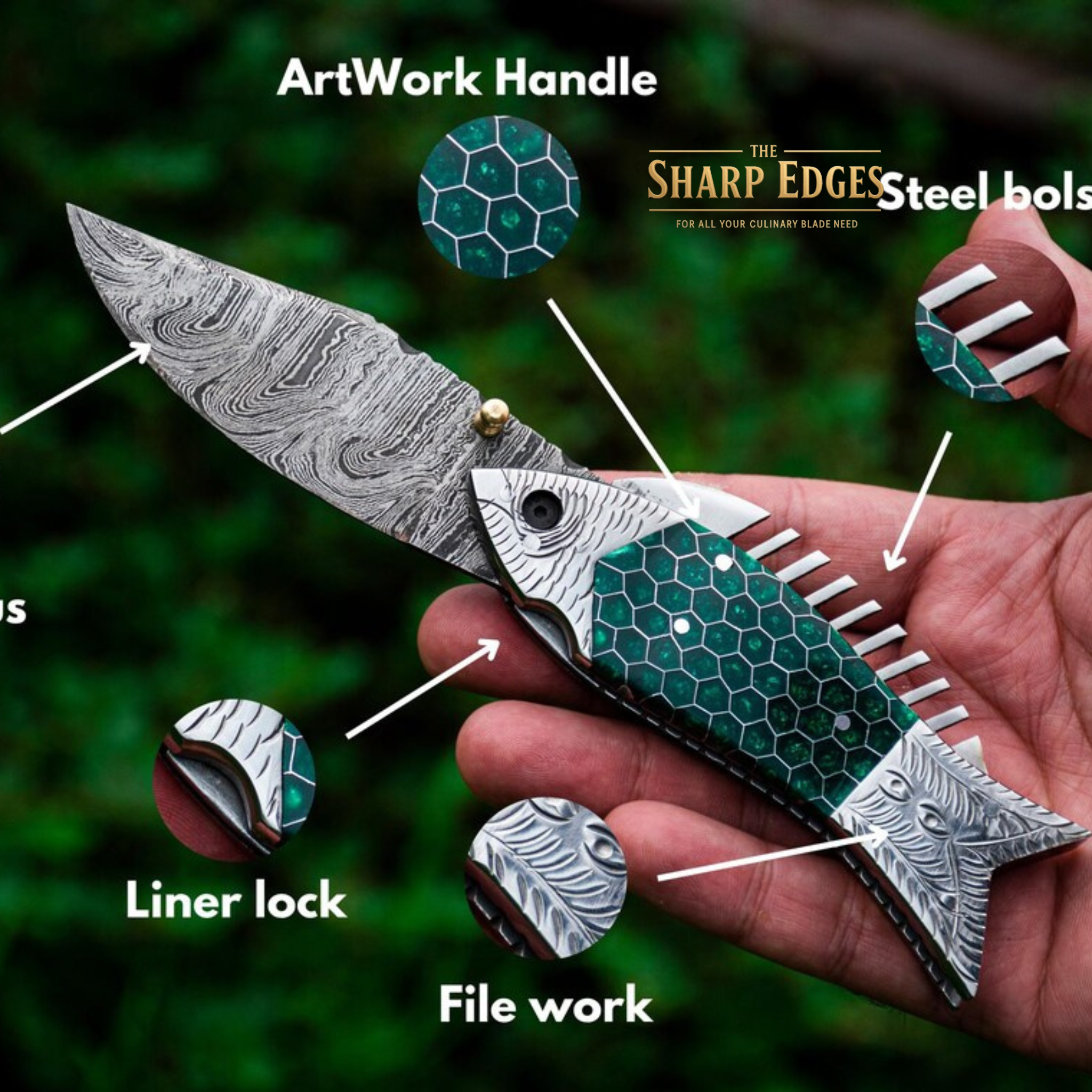 Handmade Damascus Steel Pocket Knife, Fishing Folding Knife, Camping Knife, Halloween Gift, Groomsmen Gift for Him, Personalized Gift