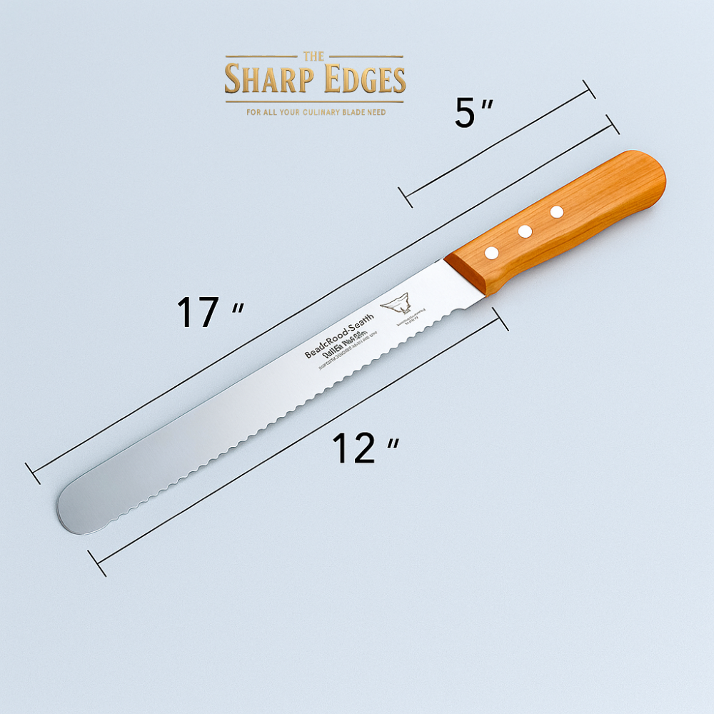 Professional Bread Knife 17" | Stainless Steel Serrated Blade with Wooden Handle