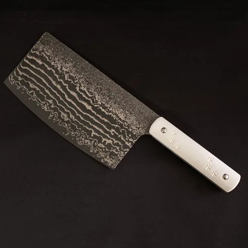 Hand-Forged Damascus Cleaver Knife with Wooden Handle – 310mm Professional Butcher Knife