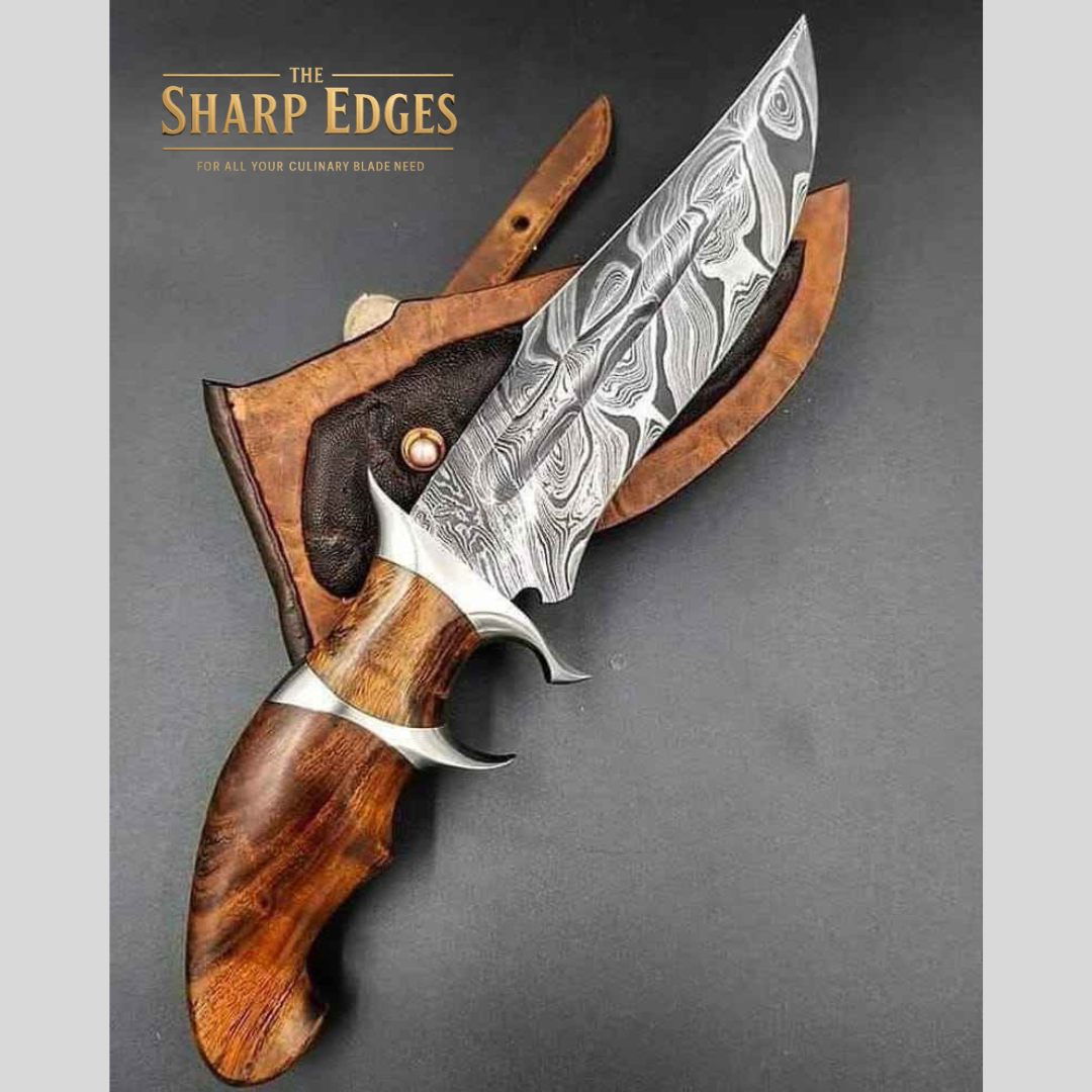 HandMade Damascus Steel Hunting 10in Bowie Knife & Leather Sheath
