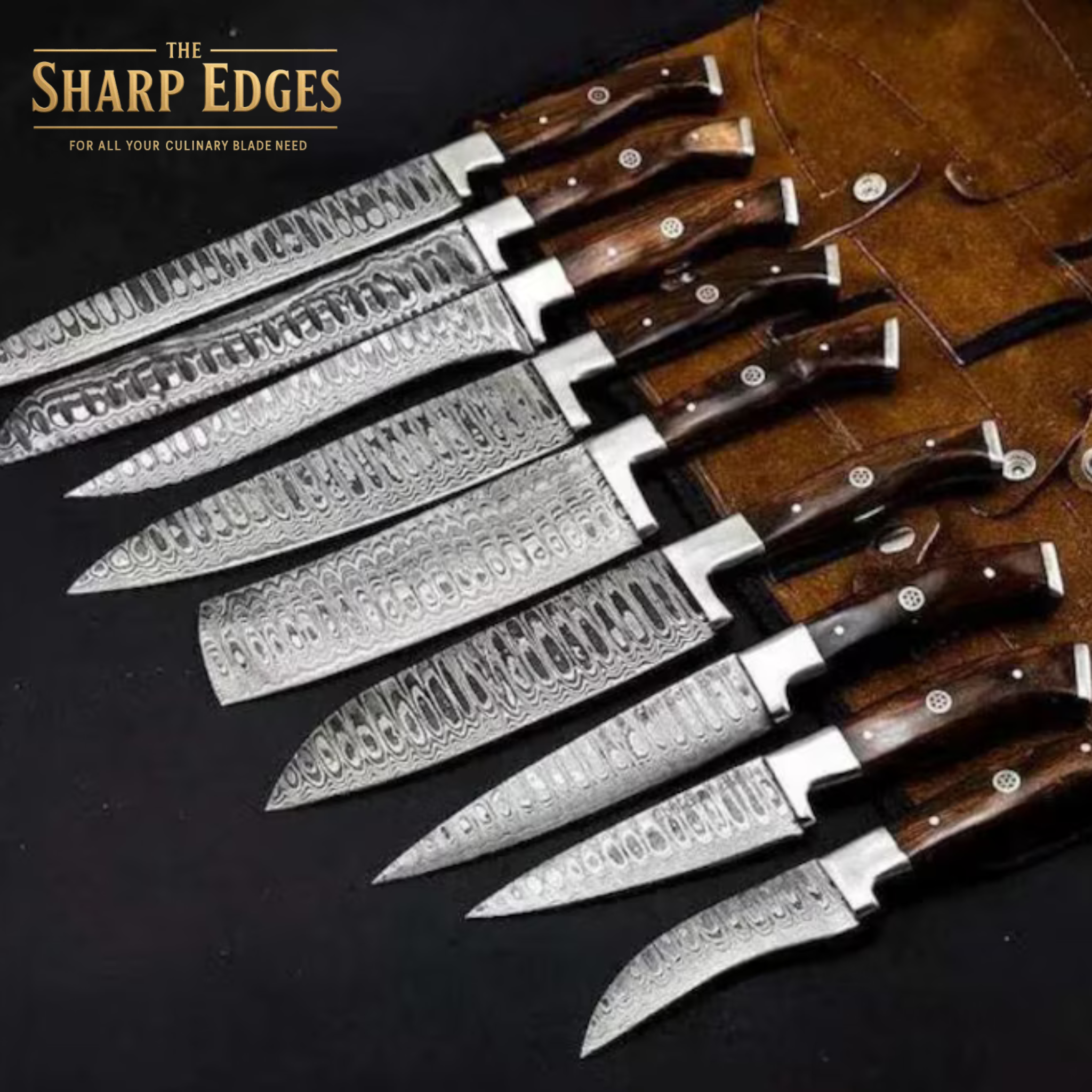 Custom Made Damascus Chef Knife Set Kitchen Cutlery -Hand Forged Damascus+Sheath