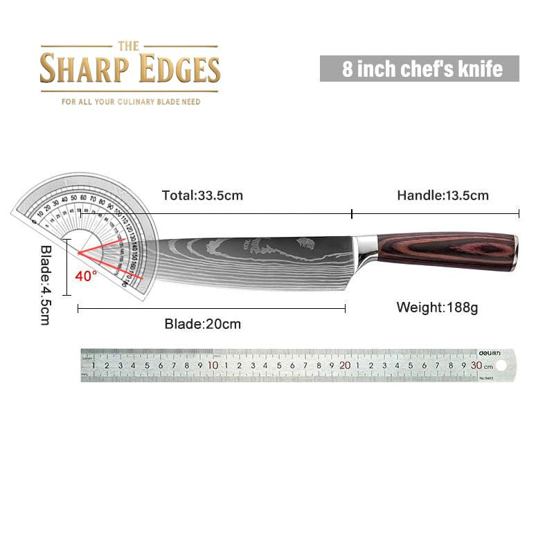 8 Pcs Professional Chef Knife Set with Roll Bag,   Kitchen Knife Set with Sharpener, High Carbon Stainless Steel Kitchen Knives - Forged Triple Rivet, Dishwasher Safe, Chef Gifts,