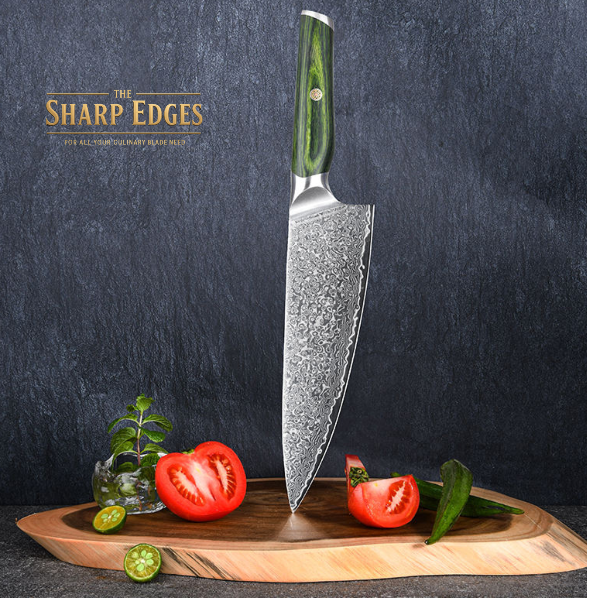 Damascus Chef Knife 8 Inch, Professional Japanese Kitchen Knives Sharp High Carbon Super Steel with Ergonomic Pakkawood Handles, Elegant Gift Box Packaging (Green)