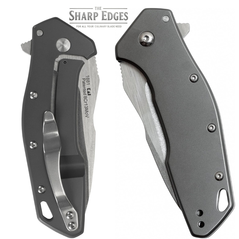 Eris 1881 Stainless Steel Folding Pocket Knife – Drop Point Blade, Gray Handle