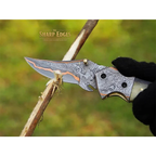 COPPER DAMASCUS STEEL Pocket Knife Handmade Horn Handle Folding Knife Unique and Personalized Gift-