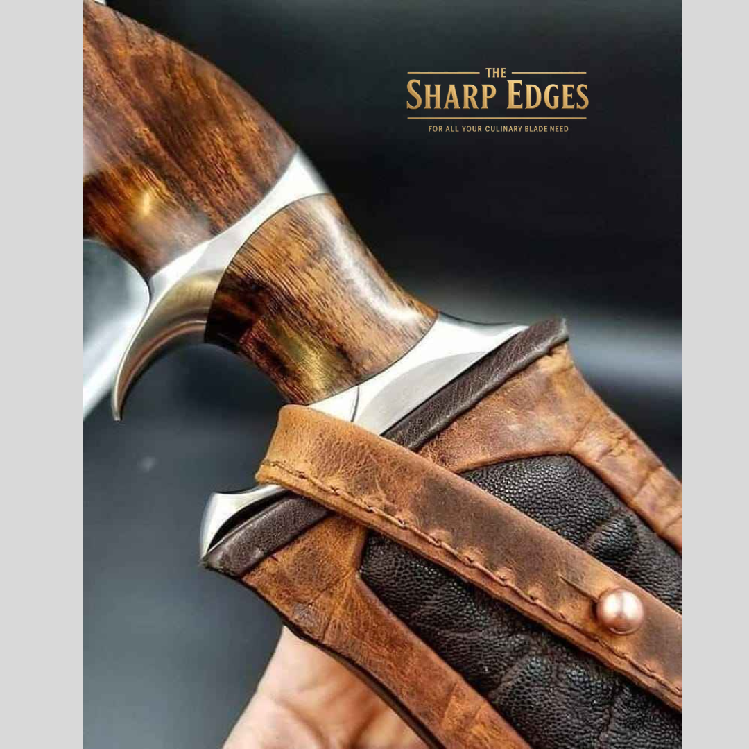 HandMade Damascus Steel Hunting 10in Bowie Knife & Leather Sheath