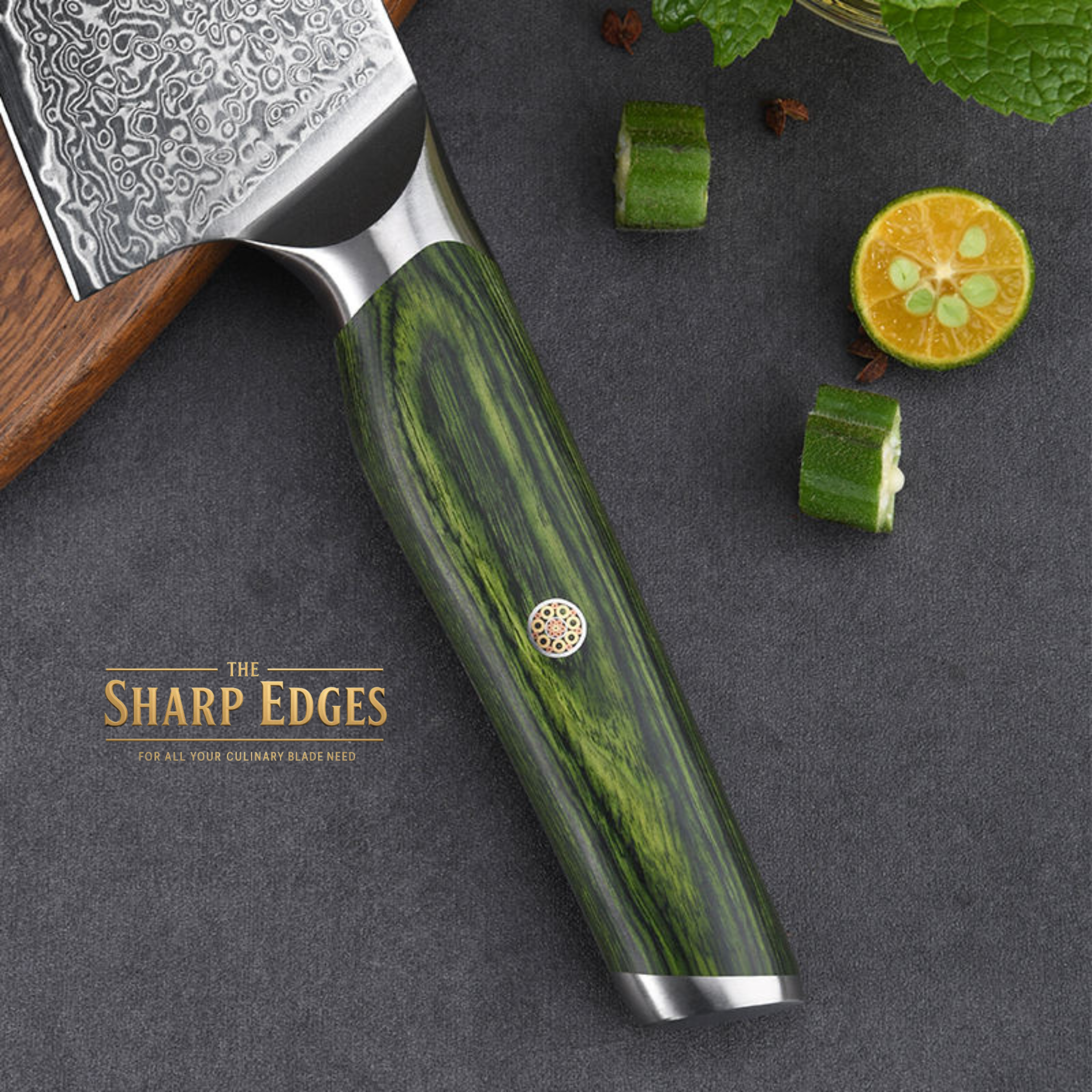 Damascus Chef Knife 8 Inch, Professional Japanese Kitchen Knives Sharp High Carbon Super Steel with Ergonomic Pakkawood Handles, Elegant Gift Box Packaging (Green)