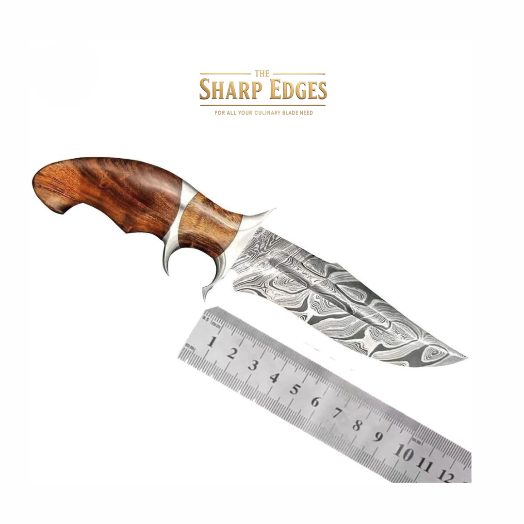 HandMade Damascus Steel Hunting 10in Bowie Knife & Leather Sheath