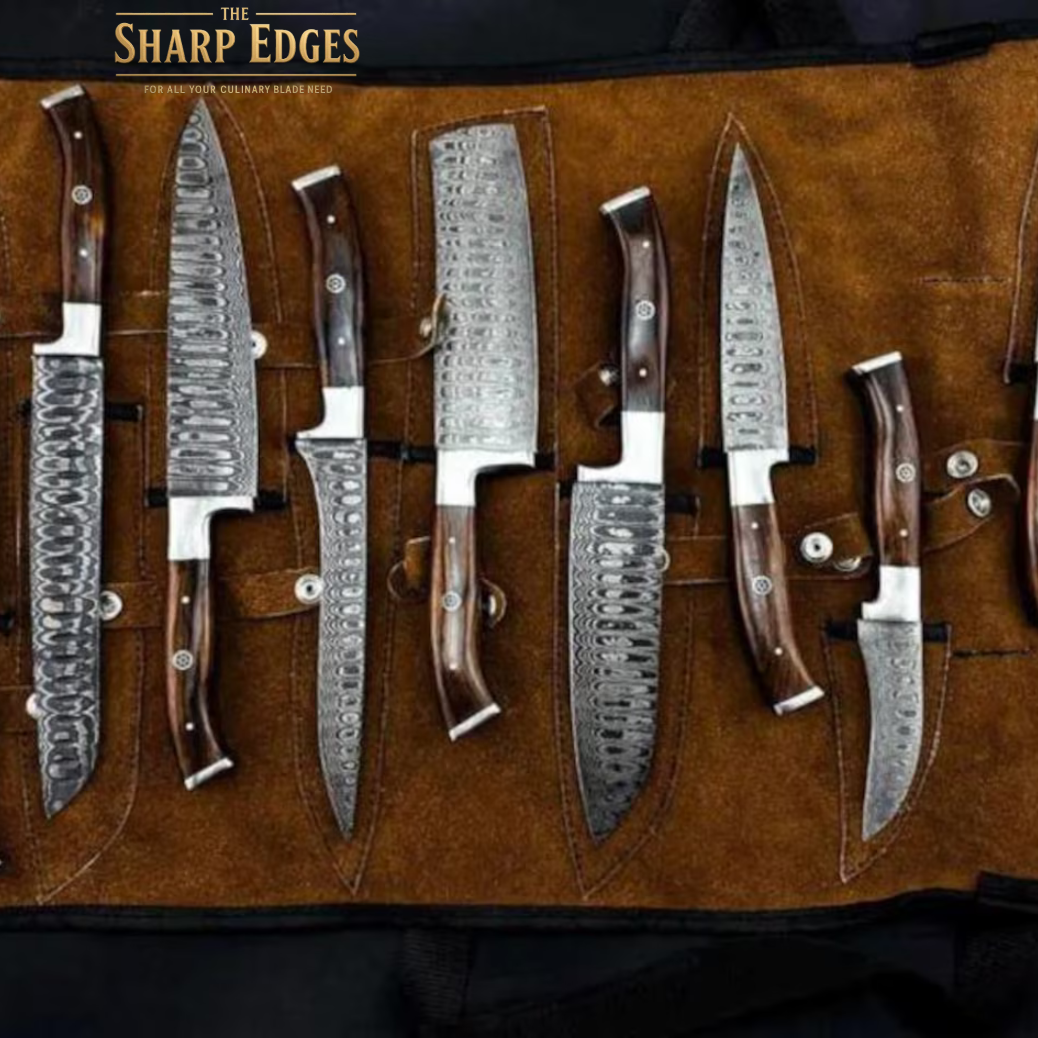 Custom Made Damascus Chef Knife Set Kitchen Cutlery -Hand Forged Damascus+Sheath