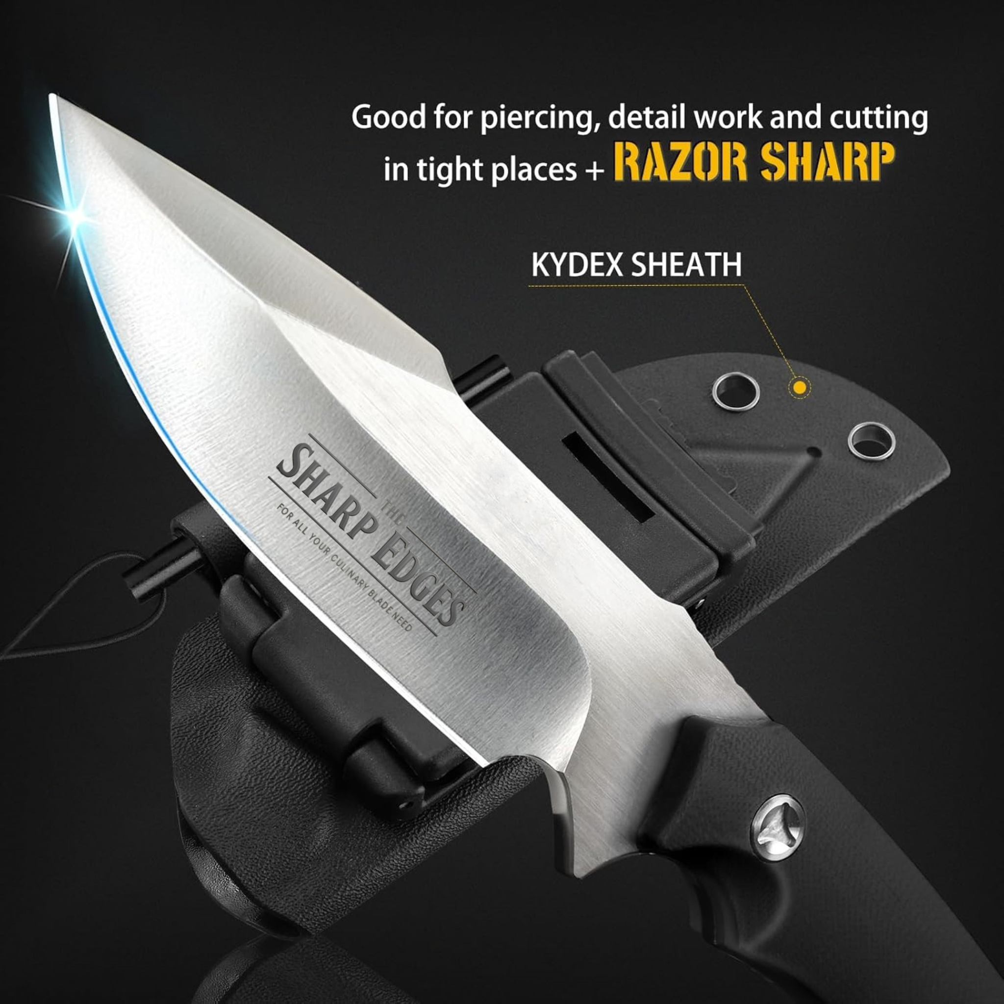 Survival Knife with Fire Starter and Kydex Sheath, 9.25" Full Tang Fixed Blade Camping Knife with Sheath Horizontal & Vertical, Bushcraft Knife with G10 Handle for Outdoor, Hunting, Fishing