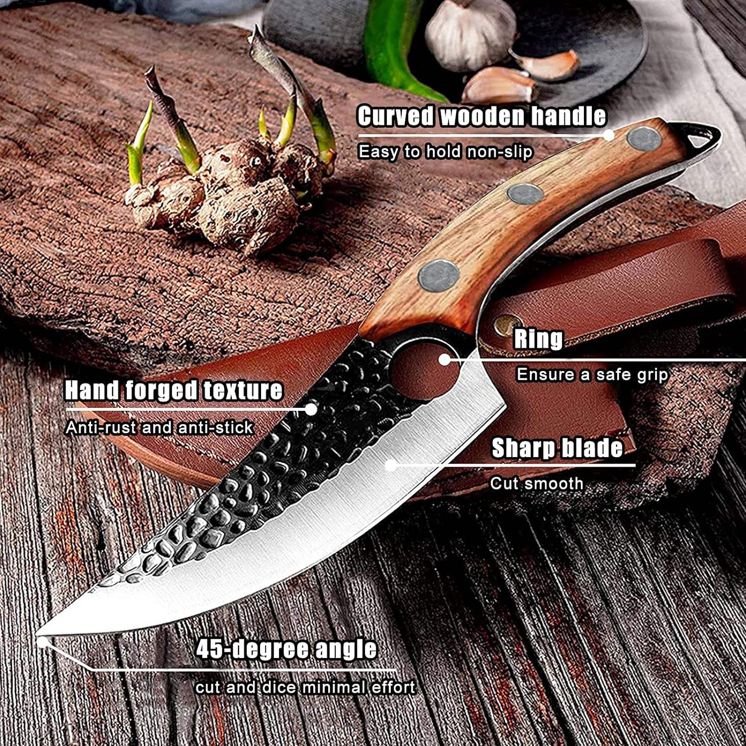 Viking Knife with Sheath - Hand Forged Butcher Knife for Meat Cutting - High Carbon Steel Meat Kitchen Knives- Multipurpose Japanese Chef Knives for Camping, Outdoor, BBQ