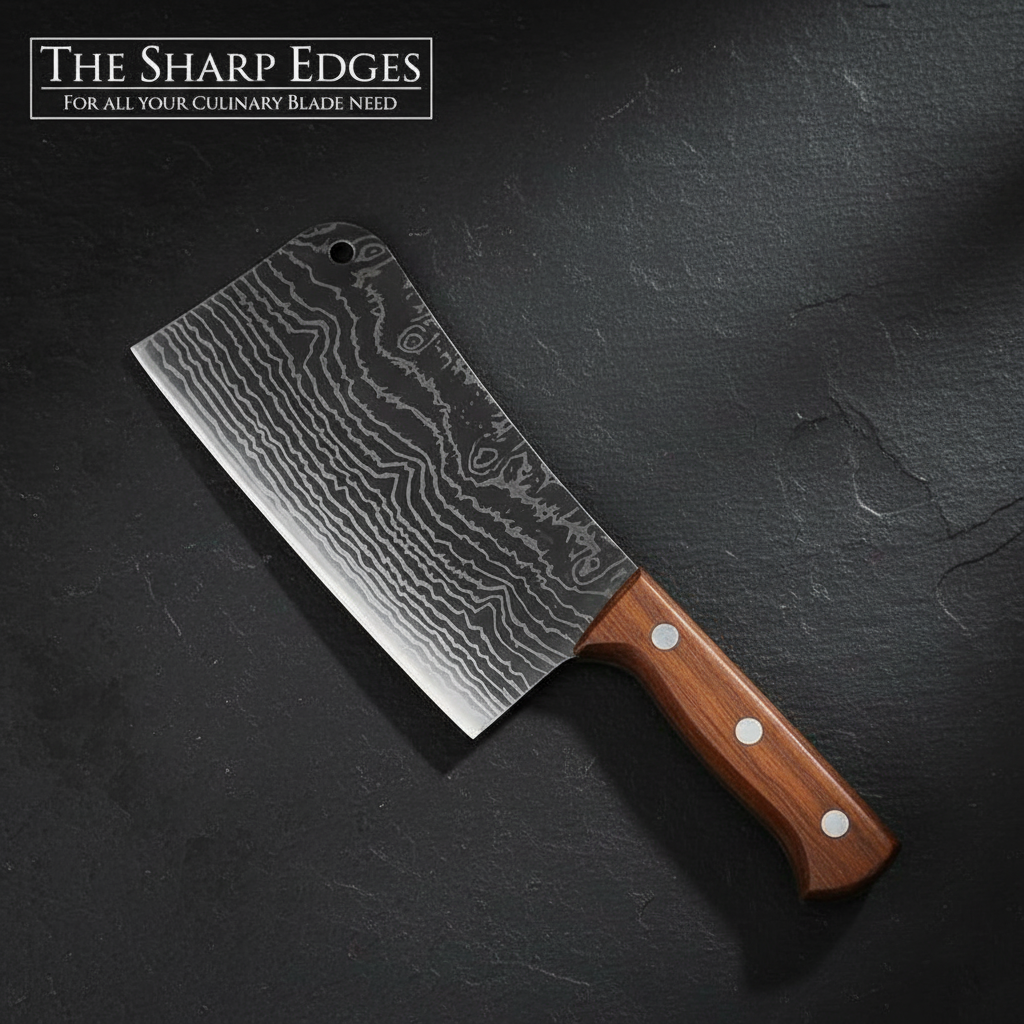 Hand-Forged Damascus Cleaver Knife with Wooden Handle – 310mm Professional Butcher Knife
