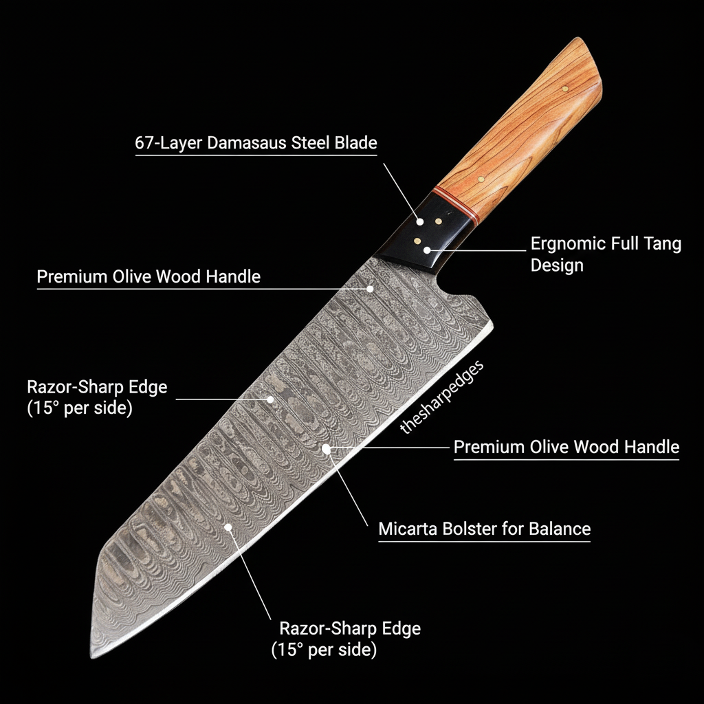 Premium 8" Damascus Chef Knife with Olive Wood Handle – 67-Layer Razor Sharp Blade