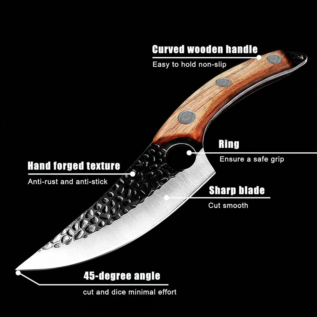 Viking Knife with Sheath - Hand Forged Butcher Knife for Meat Cutting - High Carbon Steel Meat Kitchen Knives- Multipurpose Japanese Chef Knives for Camping, Outdoor, BBQ