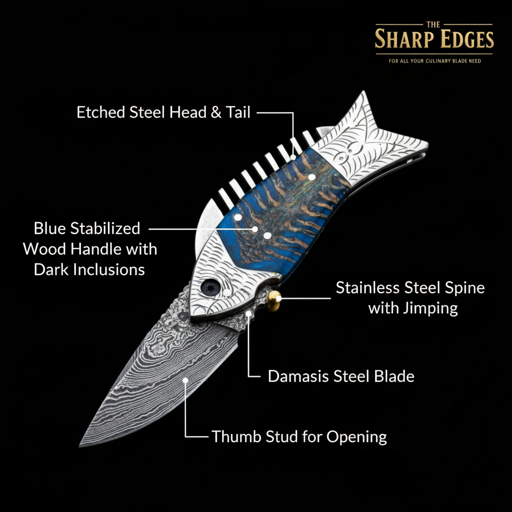 Handmade Damascus Steel Pocket Knife, Fishing Folding Knife, Camping Knife, Halloween Gift, Groomsmen Gift for Him, Personalized Gift