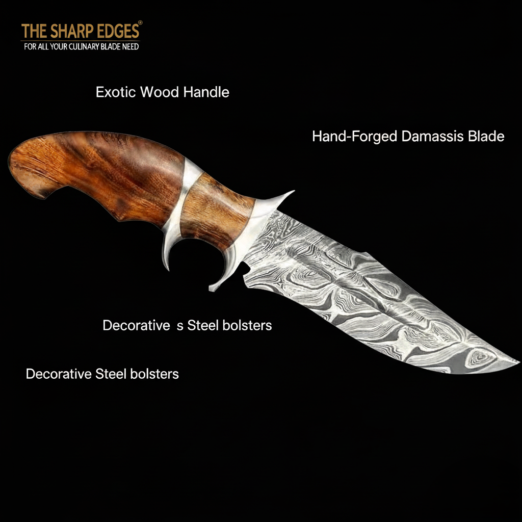 HandMade Damascus Steel Hunting 10in Bowie Knife & Leather Sheath