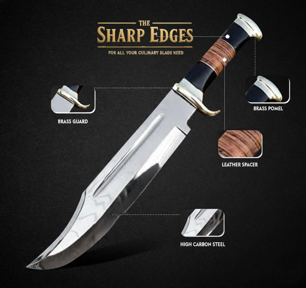 18''Inches Custom Handmade Fixed blade D2 Polish Steel Camping/Hunting Survival Bowie Knife Full Tang Comes With Leather Sheath Cover