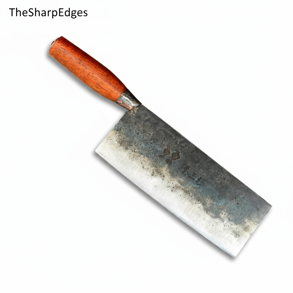 Hand-Forged High Carbon Damascus Steel Cleaver Knife with Orange Pakkawood Handle – TheSharpEdges Edition