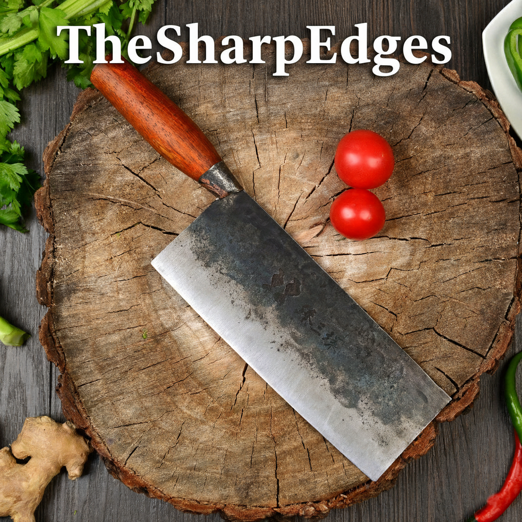 Hand-Forged High Carbon Damascus Steel Cleaver Knife with Orange Pakkawood Handle – TheSharpEdges Edition