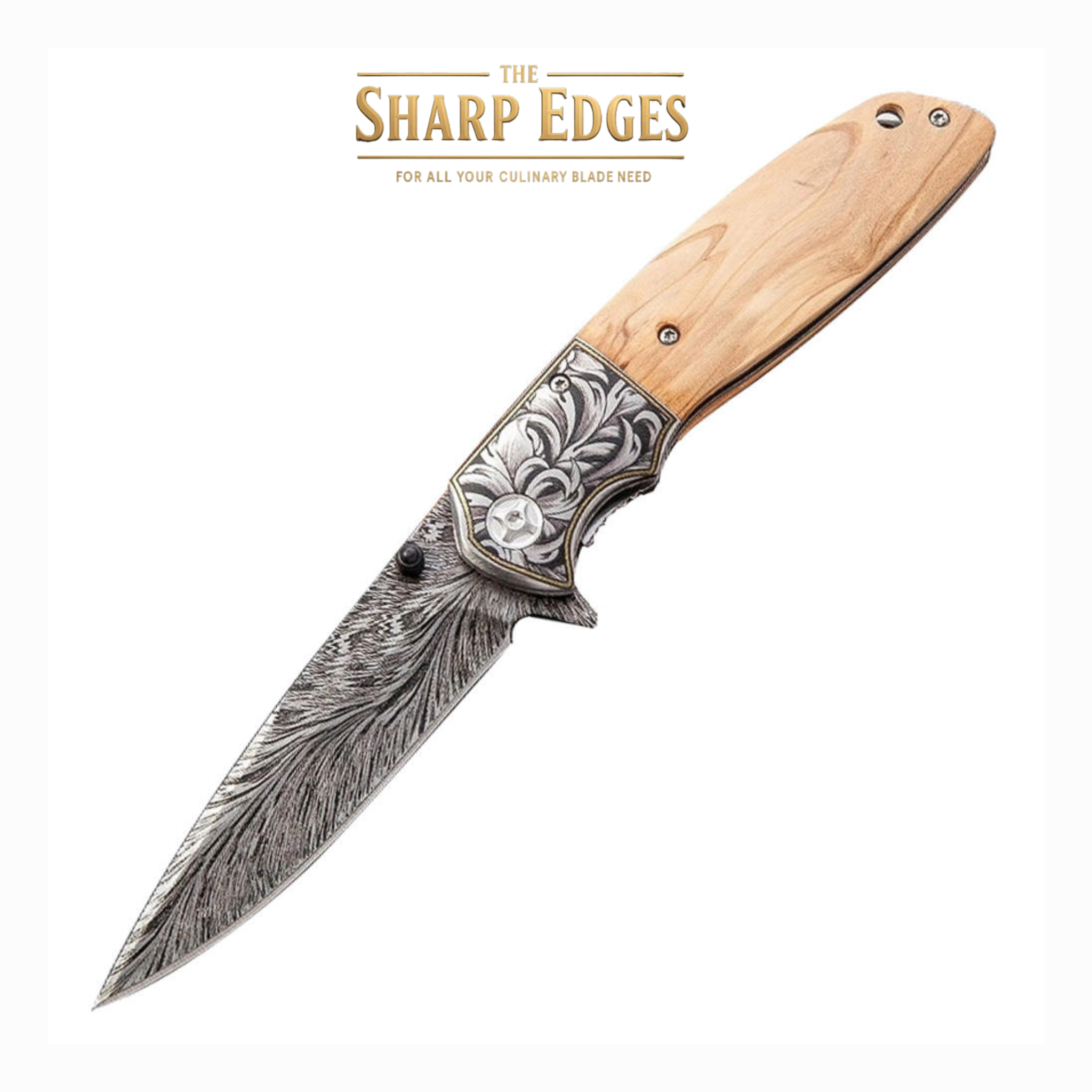 VERTEX DAMASCUS PATTERN POCKET KNIFE WITH EXOTIC OLIVE WOOD HANDLE-Tactical Tools Outdoor Camping Fishing Hunting Knives